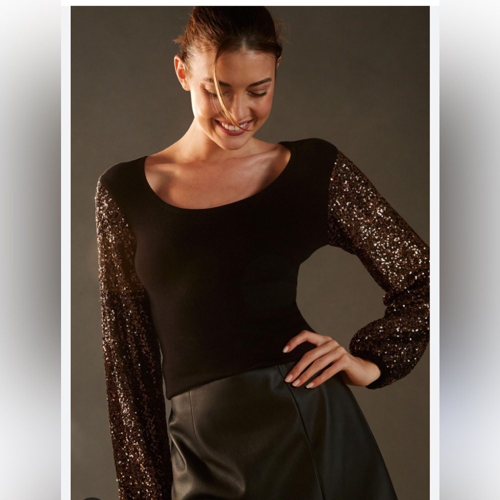 Bl^nk sequin sleeve black sweater Anthropologie